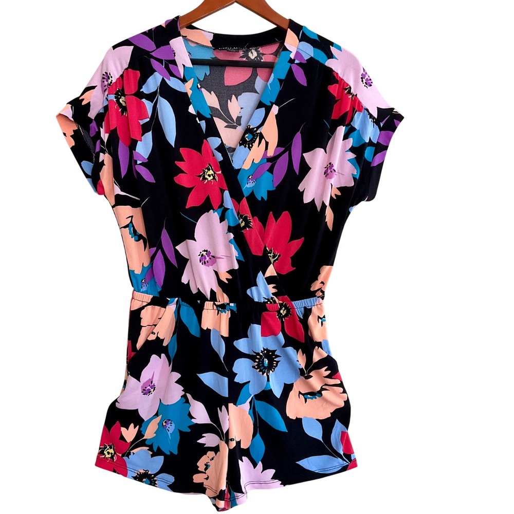Simply Styled Sears Floral Romper Jumpsuit Black Soul Floral Sz M NWT Retro Boho